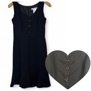Vintage Y2K Fit & Flare Black Sleeveless Cocktail Midi Dress Size 4 Petite